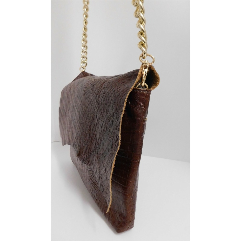 Zina Eva Brown Alligator Leather Gold Chain‎ Flap Crossbody Bag - Picture 3 of 7